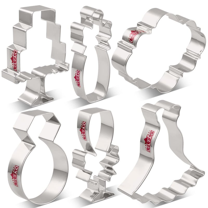 LILIAO Wedding Cookie Cutter Set for Anniversary/Bridal/Engagement - 6 Piece - Diamond Ring, Wedding Dress, Cake, Plaque, Champagne with Ribbon and Champagne Glass with Ribbon - Stainless Steel - Image 5